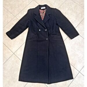 VTG JG Hook Wool Black Trench Long Coat Sz Med USA Made Lined Career Classic